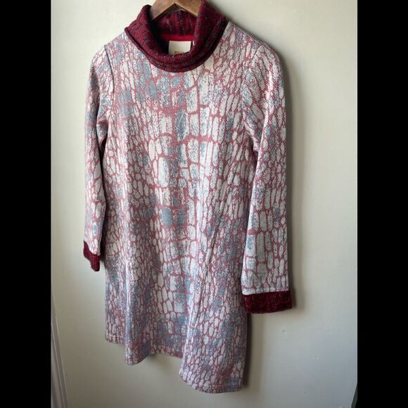 maeve Anthropologie Red Blue Mock/turtle neck Long Sleeve sweater Dress - Picture 5 of 11
